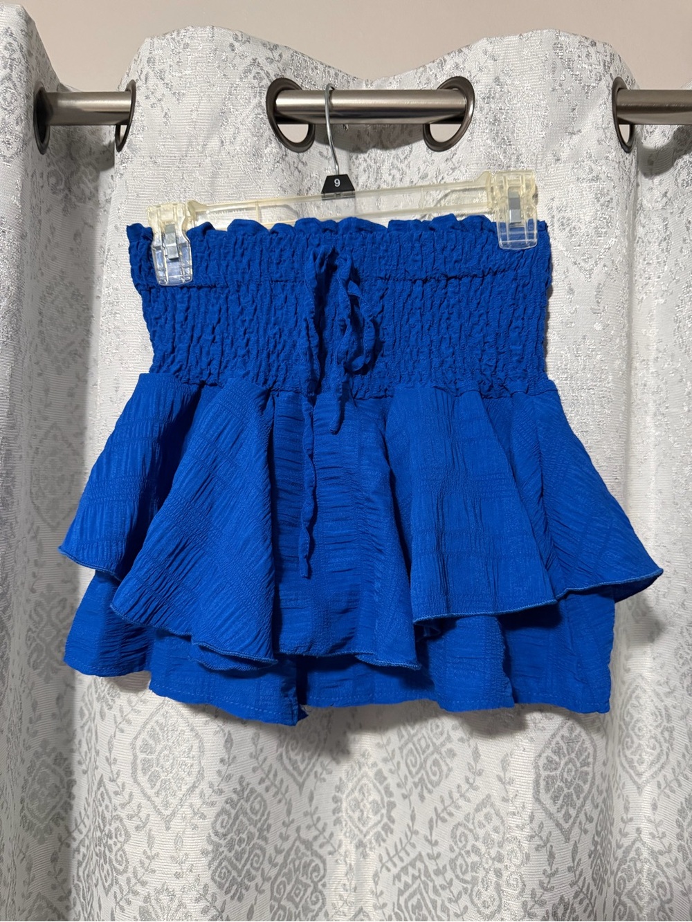 Blue Smocked Ruffle Mini Skirt